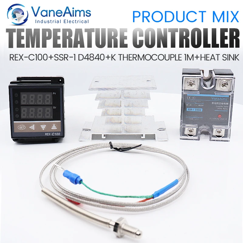 Digital PID Temperature Controller Kit - REX-C100 + 40A SSR + K-Type Probe