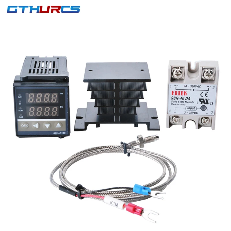 Digital PID Temperature Controller Set - REX-C100 + 40DA SSR + K Probe + Heatsink
