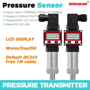 LCD Pressure Transmitter - 4-20mA / 0-10V / RS485 Output, Stainless Steel